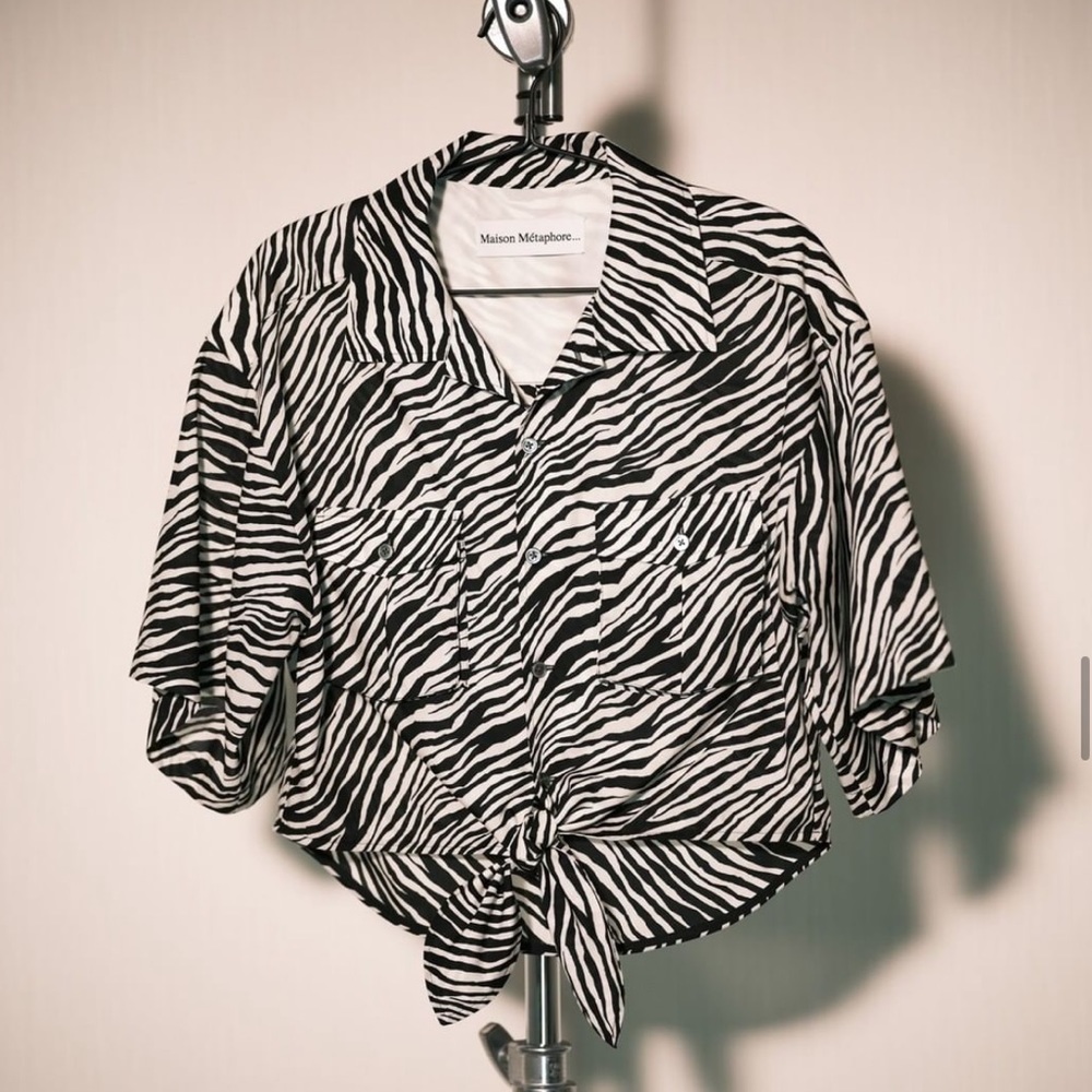 Oversized Zebra Crop Tie/Button Up
